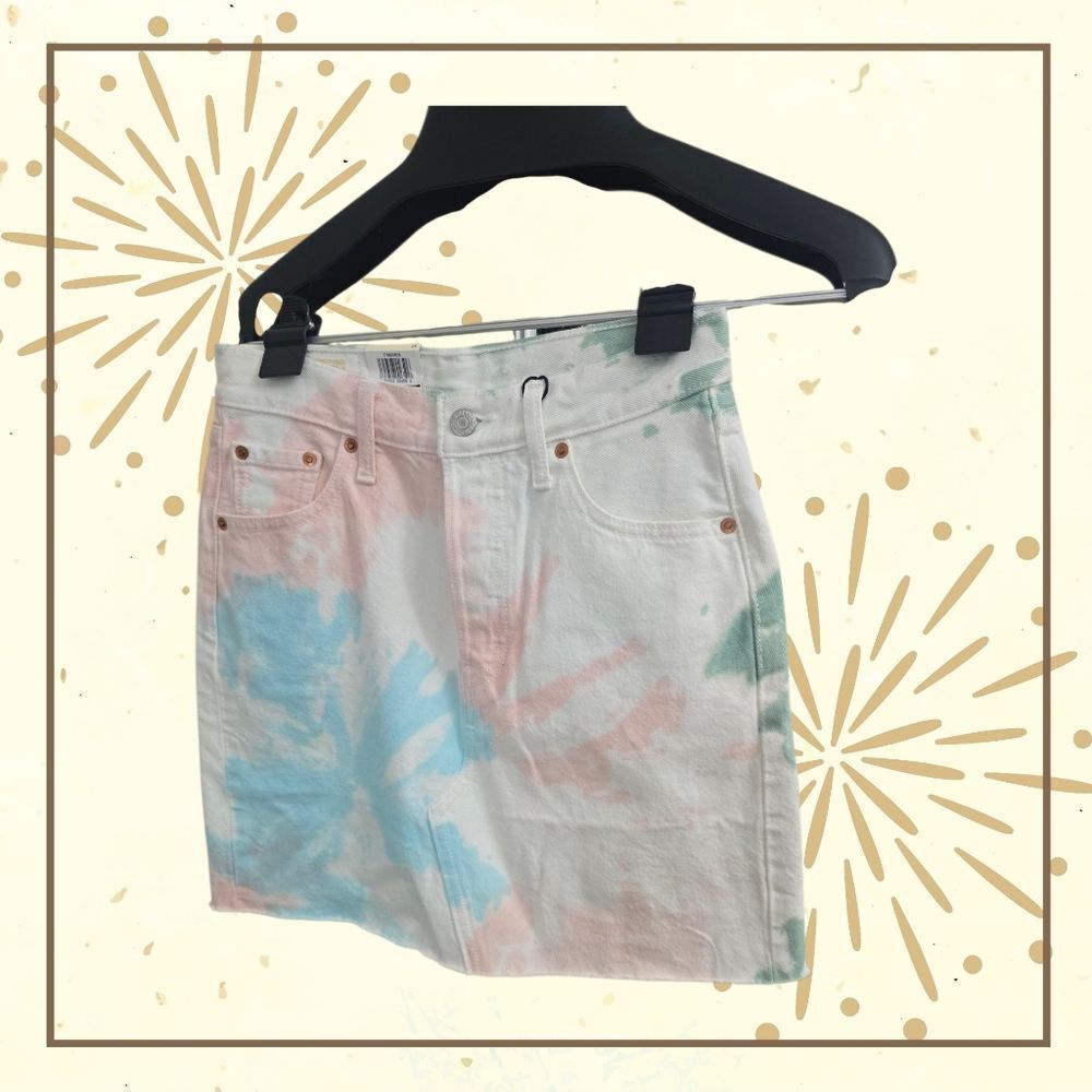 Levi's Tie-Dye Unhemmed Finish Denim Skirt NWT